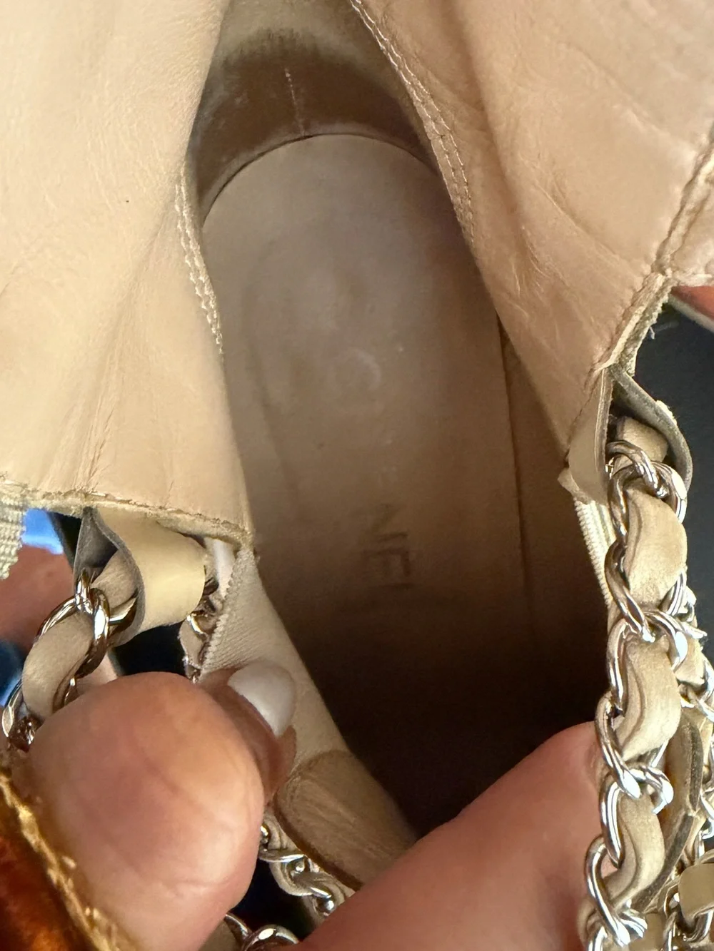 CHANEL Beige Leather Lace-Up Chain Detail Boots